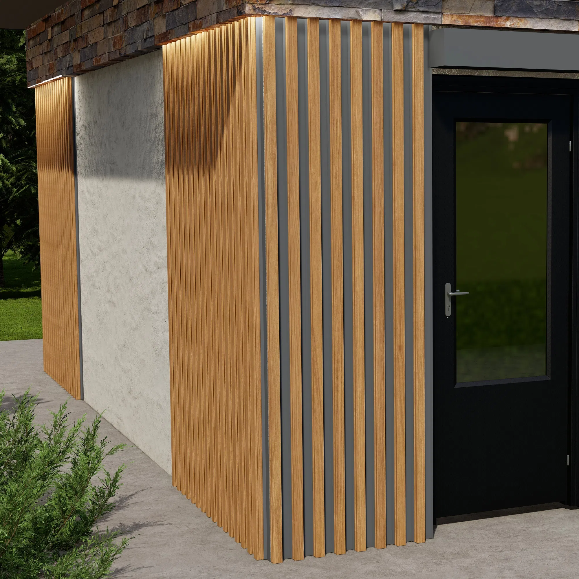 металлический вентилируемый фасад с декоративной рейкой